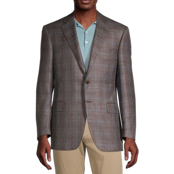 Canali Mens Plaid Wool, Silk & Linen Blend Blazer 40 Regular Brown 50R NWT $1595 - Picture 2 of 5